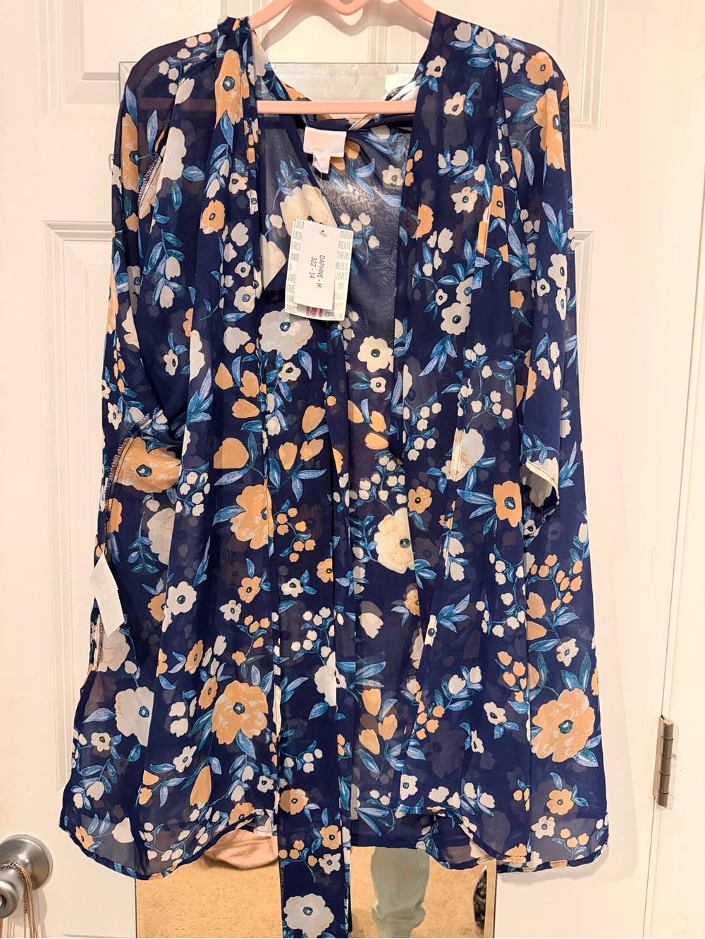 NWT LuLaRoe Navy Floral Sheer Drape Coverup. Size M